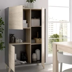 Garnero Arredamenti Credenza alta 81x135h cm 3 ante moderna rovere grafite Elmer Rovere - Grafite Discount