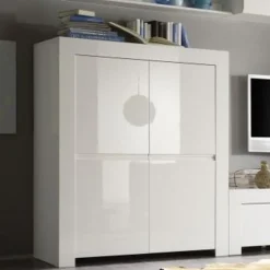 Garnero Arredamenti Credenza alta 119x140h cm 4 ante moderna bianco lucido Essential Online