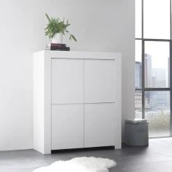 Garnero Arredamenti Credenza alta 110x140h cm 4 ante soggiorno moderna bianco opaco Bruma Clearance