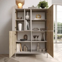 Garnero Arredamenti Credenza alta 101x152h cm 4 ante 2 vani rovere chiaro beige Tony New