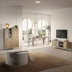 Garnero Arredamenti Credenza alta 101x152h cm 4 ante 2 vani rovere chiaro beige Tony New