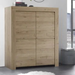 Garnero Arredamenti Credenza alta 110x140h cm 4 ante moderna chiaro Halston Rovere Online
