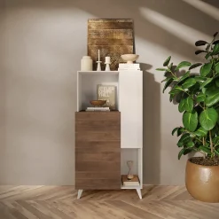 Garnero Arredamenti Credenza alta 81x154h cm 2 ante bianco lucido rovere scuro Witty Noce - Bianco Lucido Best