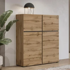 Garnero Arredamenti Credenza alta 120x140h cm 4 ante moderna nero Lolla Rovere Outlet