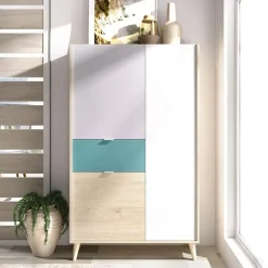 Garnero Arredamenti Credenza alta 80x137h cm 3 ante rovere grigio bianco petrolio Dominic Sale