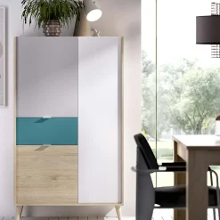 Garnero Arredamenti Credenza alta 80x137h cm 3 ante rovere grigio bianco petrolio Dominic Sale