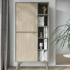 Garnero Arredamenti Credenza alta 80x160h cm 2 ante verde salvia rovere Myrta Rovere - Verde salvia New