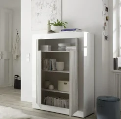 Garnero Arredamenti Credenza alta 110x144h cm 2 ante bianco lucido pino Florena Bianco Frassinato - Bianco Lucido New