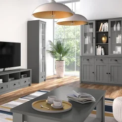 Garnero Arredamenti Credenza alta 130x200h cm 3 cassetti con vetrina Provenza Grigio Sale