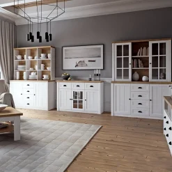 Garnero Arredamenti Credenza alta 130x200h cm 3 cassetti con vetrina bianco frassinato rovere Provenza Outlet