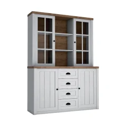 Garnero Arredamenti Credenza alta 130x200h cm 4 cassetti con vetrina rovere Provenza Bianco Frassinato Sale