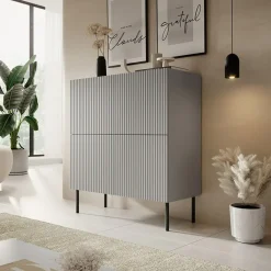 Garnero Arredamenti Credenza alta 100x110h cm moderna soggiorno grigio chiaro nero Cadice Hot