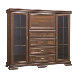 Garnero Arredamenti Credenza 158x136h cm 2 ante con vetrina 4 cassetti arte povera quercia Kelly Noce