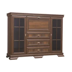 Garnero Arredamenti Credenza 158x117h cm  2 ante con vetrina 3 cassetti arte povera quercia Kelly Noce Hot