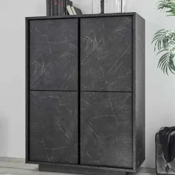Garnero Arredamenti Credenza 92x145h cm alta 4 ante moderna effetto Viking Marmo Nero New