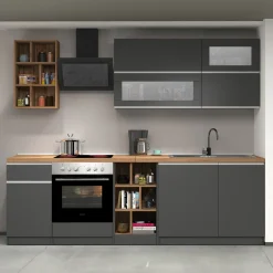 Garnero Arredamenti Cucina 255cm componibile lineare moderna antracite rovere Gourmet Prestige Antracite - Rovere Hot