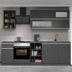Garnero Arredamenti Cucina 255cm componibile lineare moderna antracite grigio pietra Gourmet Prestige Antracite - Grigio pietra Outlet