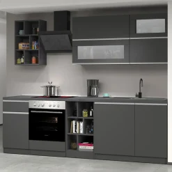 Garnero Arredamenti Cucina 255cm componibile lineare moderna antracite grigio pietra Gourmet Prestige Antracite - Grigio pietra Outlet
