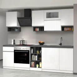 Garnero Arredamenti Cucina 255cm componibile lineare moderna bianco grigio pietra Gourmet Pure Bianco Lucido - Grigio pietra Outlet