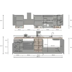 Garnero Arredamenti Cucina 255cm componibile lineare moderna bianco grigio pietra Gourmet Pure Bianco Lucido - Grigio pietra Outlet