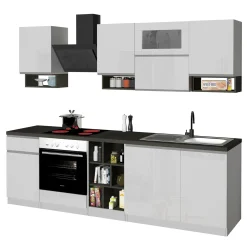 Garnero Arredamenti Cucina 255cm componibile lineare moderna bianco grigio pietra Gourmet Pure Bianco Lucido - Grigio pietra Outlet