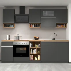 Garnero Arredamenti Cucina 255cm componibile lineare moderna antracite rovere Gourmet Pure Antracite - Rovere Hot