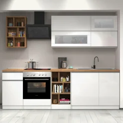 Garnero Arredamenti Cucina 255cm componibile lineare moderna bianco rovere Gourmet Prestige Bianco Lucido - Rovere