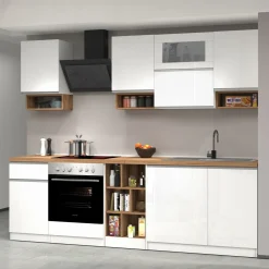 Garnero Arredamenti Cucina 255cm componibile lineare moderna bianco rovere Gourmet Pure Bianco Lucido - Rovere Outlet