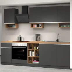 Garnero Arredamenti Cucina 255cm componibile lineare moderna antracite rovere Gourmet Elegance Antracite - Rovere Outlet
