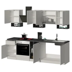 Garnero Arredamenti Cucina 255cm componibile lineare moderna bianco grigio pietra Gourmet Elegance Bianco Lucido - Grigio pietra Hot