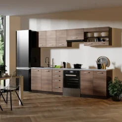 Garnero Arredamenti Cucina 260cm moderna componibile lineare rovere scuro Marika Wengè Online