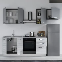 Garnero Arredamenti Cucina 255cm reversibile moderna lineare bianco frassinato grigio Cookery Outlet