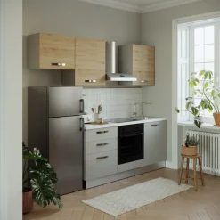 Garnero Arredamenti Cucina 240cm reversibile moderna lineare rovere grigio chiaro ChefEasy Outlet