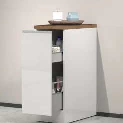 Garnero Arredamenti Dispensa cucina bassa 30x85h cm scorrevole bianco rovere Gourmet Bianco Lucido - Rovere Sale