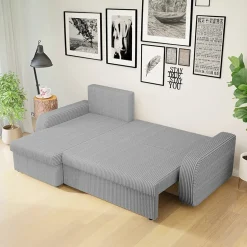 Garnero Arredamenti Divano angolare letto 238x147cm 3 posti velluto a coste grigio Flow Velluto Poso Grigio Best