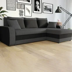 Garnero Arredamenti Divano angolare letto 238x147cm 3 posti grigio scuro nero Flow Tessuto 100% polipropilene Grigio Outlet