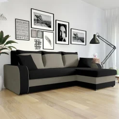 Garnero Arredamenti Divano angolare letto 238x147cm 3 posti grigio nero Flow Microfibra Nero Grigio Sale