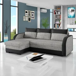 Garnero Arredamenti Divano angolare letto 230x140cm 3 posti grigio chiaro nero Metz Best