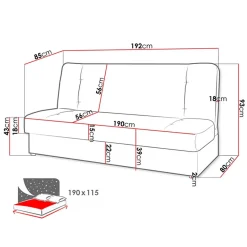 Garnero Arredamenti Divano letto 2 posti 192cm matrimoniale senza braccioli grigio nero Joby Tessuto Lawa Grigio Scuro Sale