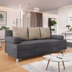 Garnero Arredamenti Divano letto 3 posti 192cm pieghevole matrimoniale grigio beige Titus Tessuto Vellutato Alova Grigio Beige Scuro