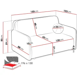 Garnero Arredamenti Divano letto 2 posti 150x103 cm con contenitore e cuscino tessuto velo panna Reposa Tessuto Velo Bianco Discount