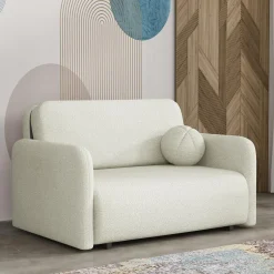 Garnero Arredamenti Divano letto 2 posti  130x103 cm con contenitore e cuscino Reposa Tessuto Bouclé Beige Chiaro Clearance