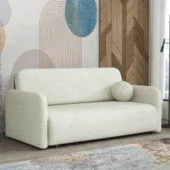 Garnero Arredamenti Divano letto 3 posti 170x103 cm con contenitore e cuscino Reposa Tessuto Bouclé Beige Chiaro New