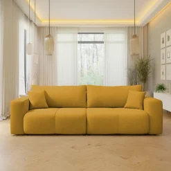 Garnero Arredamenti Divano letto 3 posti 248x90cm con contenitore in tessuto velo giallo senape Floty Tessuto Velo Senape Online