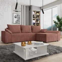 Garnero Arredamenti Divano letto 3 posti 240x145cm matrimoniale angolare velluto a coste rosa Appia Velluto Poso Rosa Clearance