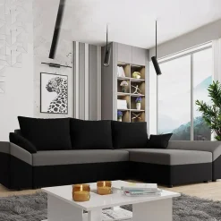 Garnero Arredamenti Divano letto 3 posti 240x145cm matrimoniale angolare nero grigio Appia Tessuto Vellutato Alova Nero Grigio Discount