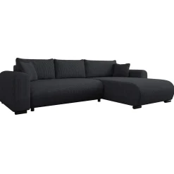 Garnero Arredamenti Divano letto angolare 4 posti 285x188cm con contenitore tessuto velluto a coste nero Soft Velluto a Coste Poso Nero