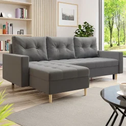 Garnero Arredamenti Divano letto angolare 3 posti 231x147cm con box contenitore grigio Venezia Online