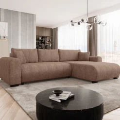 Garnero Arredamenti Divano letto angolare 4 posti 285x188cm con contenitore tessuto bouclé marrone chiaro Soft Tessuto Bouclè Marrone Chiaro Hot