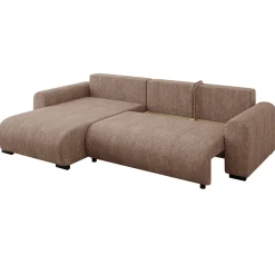 Garnero Arredamenti Divano letto angolare 4 posti 285x188cm con contenitore tessuto bouclé marrone chiaro Soft Tessuto Bouclè Marrone Chiaro Hot